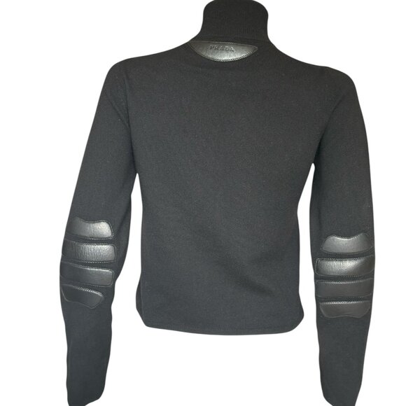 NWC Prada Black Cashmere Zippered Sweater Leather Accents - Picture 7 of 12